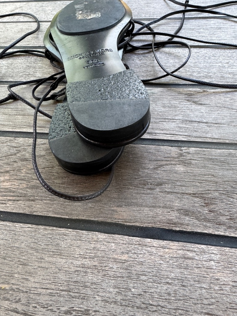 Michael Kors Collection Bradshaw Black Leather Wrap Sandals - Picture 5 of 7